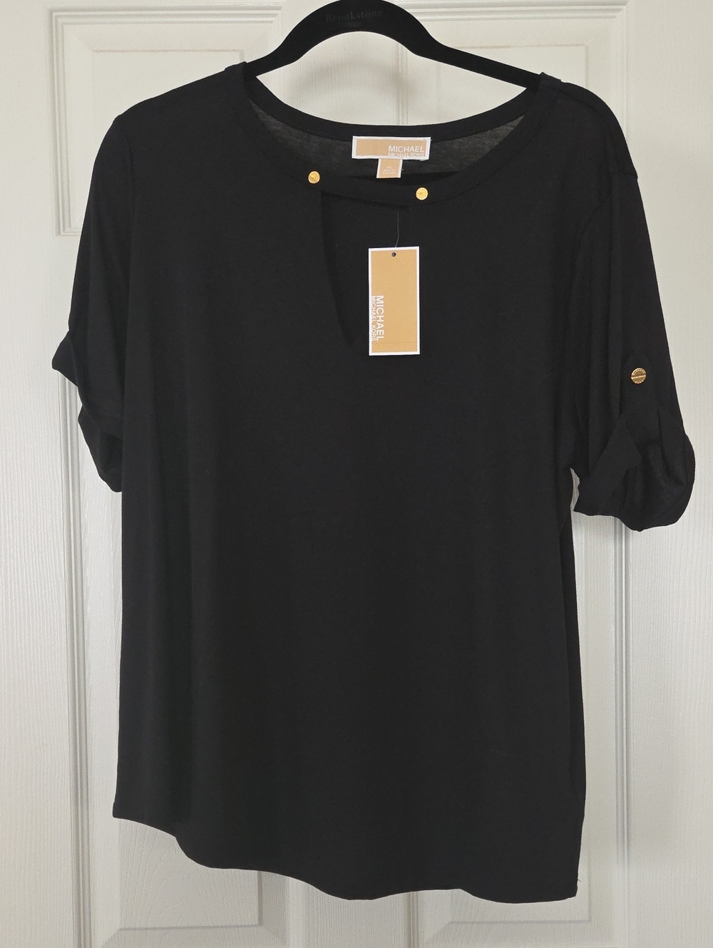 NWT -Michael Kors Black Short-Sleeve Top with Gold Details